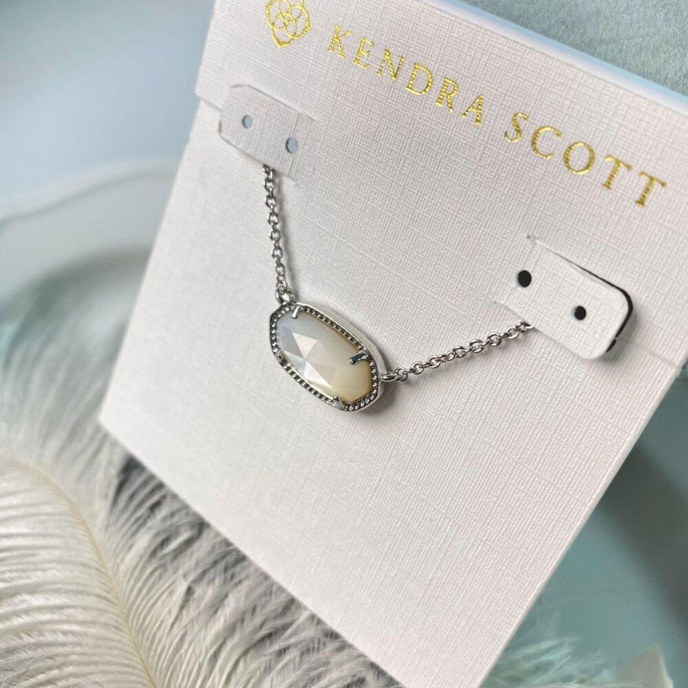NWT Kendra Scott Elisa Ivory Mother-of-Pearl Silver Pendant Necklace - Picture 12 of 16